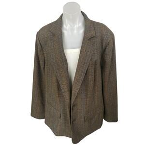 Lane Bryant Women's Brown Plaid Long Sleeve Blazer Coat Suit Jacket Size 24